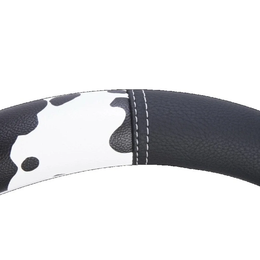 Auto Drive Black White Cow Print Faux Leather Steering‎ Wheel Cover, SUVs